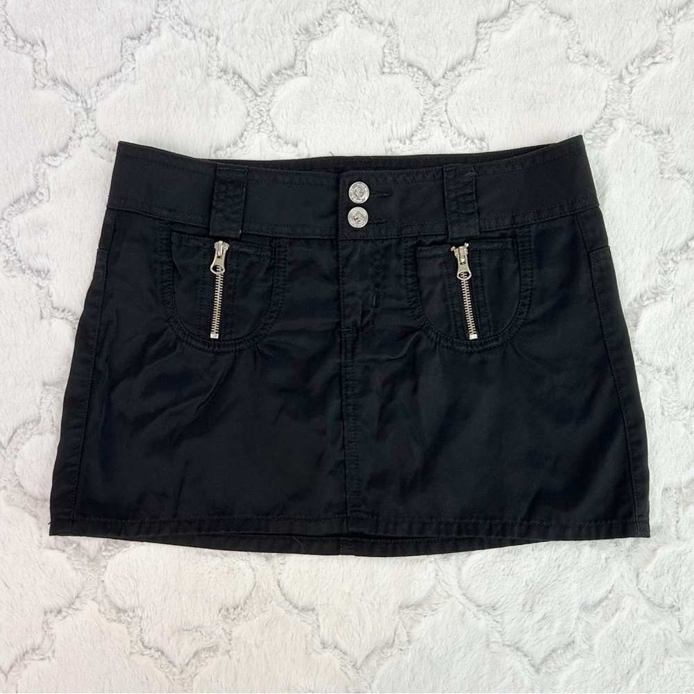 Vintage Y2K Black Low Rise Micro Mini Cargo Skirt Size 5 Goth Alt Grunge